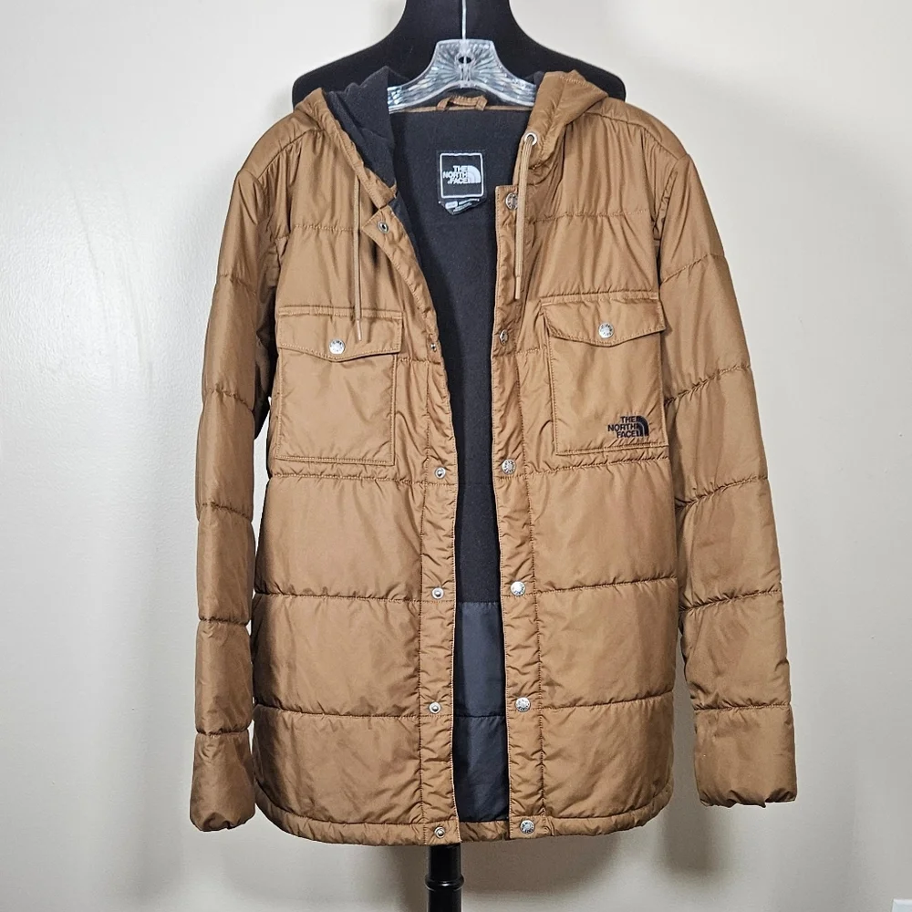 Men's North Face Quilted Snap Front Insulated Jacket Fleece Lined Hooded M